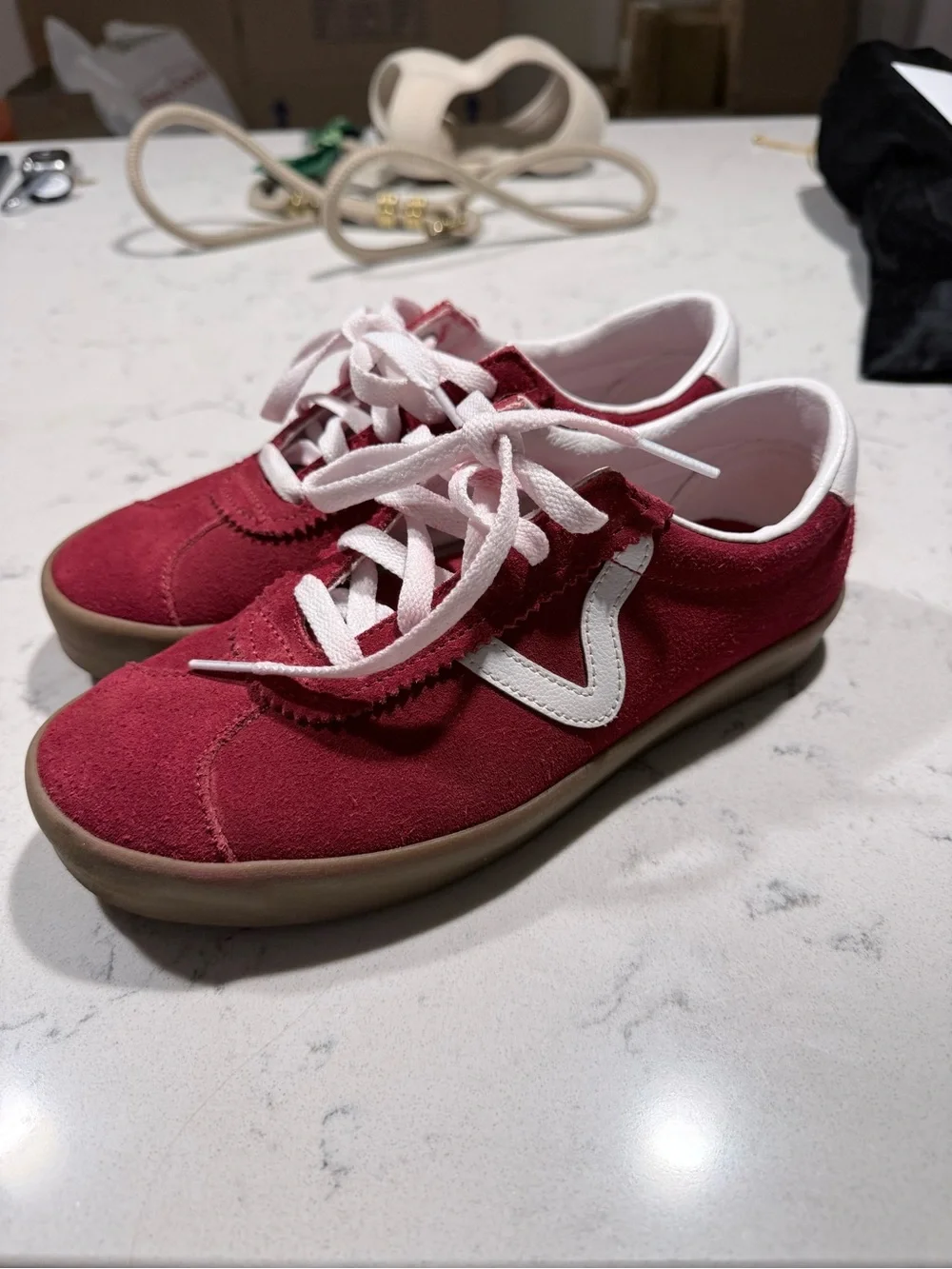 Vans Women's Suede Lace-Up Sneakers in Wine with White Stripe